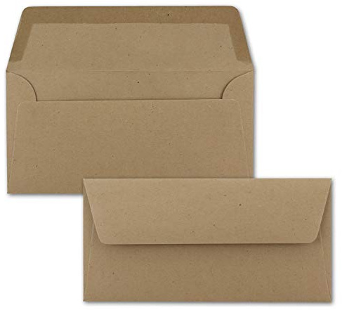 100x Kraftpapier Umschläge DIN Lang - Braun ÖKO - Nassklebung 11 x 22 cm - 120 g/m² breite Verschluss-Lasche - Recycling Papier - von NEUSER PAPIER
