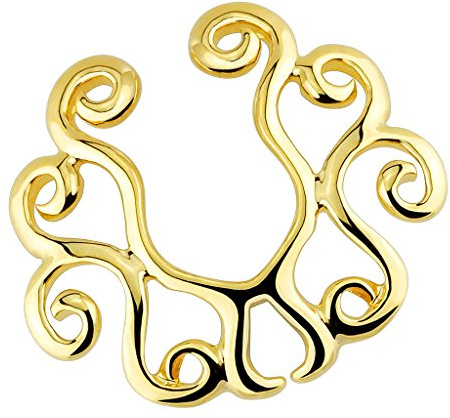 Piersando Fake Piercing Klemm Ring Intimpiercing für Intimbereich Brustwarzen Brust Nippel Nippelpiercing Klemmring Schild Tribal Gold plattiert KX 012