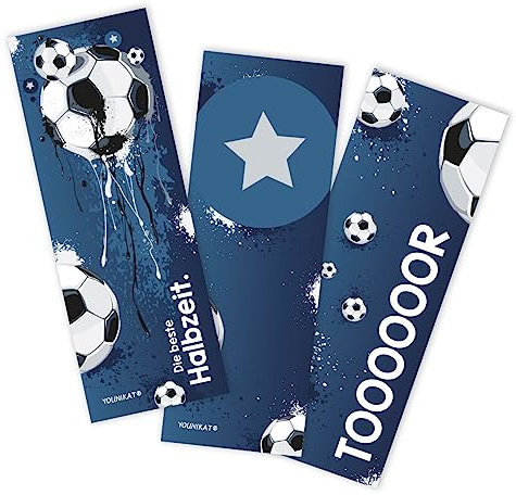 younikat 12er Set Lesezeichen Fußball 5,2 x 14,8 cm 3 coole Motive - dv581 | Einschulung Schulanfang Schultüte, 350 g/m² Offsetpapier, 12 coole Lesezeichen in 3 verschiedenen Motiven