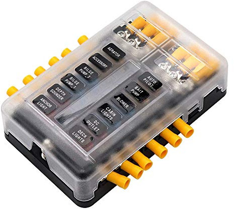 12-Fach Sicherungshalter mit Minuspol Sicherungskasten für Boot Wohnmobil Wohnwagen KFZ Auto LED-Anzeige 24 Kabelstecker normalen Sicherungen Sicherungsblock