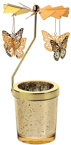 Garneck Drehbarer Kerzenhalter, Schmetterling-Design, drehbarer Teelichthalter, Goldener Kerzenhalter, Geschenk für Zuhause, Party, Weihnachten, Hochzeit (Golden)