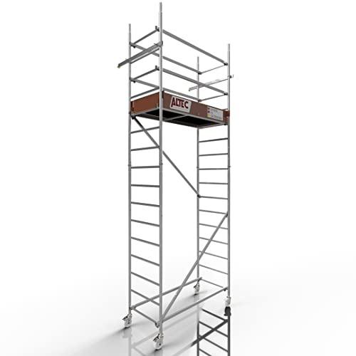 ALTEC Rollfix 2.0 Rollgerüst fahrbar, 5m Arbeitshöhe, inkl. Wandanker | Fahrbares Gerüst aus Aluminium, Baugerüst zertifiziert, 200 kg/m² Traglast, DIN EN 1004-1, ISO 9001:2015