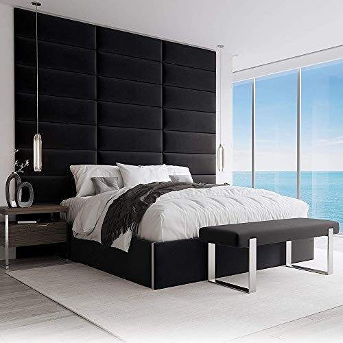 VANT Panneaux Muraux d'appoint Rembourrés - Paquet de 4 - Facile à Installer - Double Tête de lit King Size (Peluche Velours Noir, 91cm de Large)
