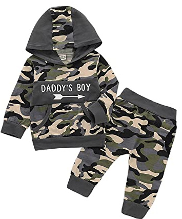 Verve Jelly Conjunto de pantalones de camuflaje con estampado de letras para bebés recién nacidos, conjunto de 2 piezas de ropa de otoño 70 Camo-DADDY'S BOY 0-6 meses