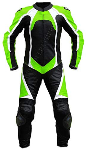 Traje de piel para motocicleta de 2 piezas, chaqueta y pantalón de piel (XXL, verde)