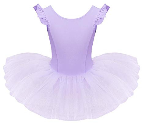IMEKIS Vestito da Balletto per Ragazze Body per Ginnastica in Cotone Body Tutu per Danza Gonna in Tulle con Maniche a Volant Viola 4-5 Anni