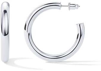 PAVOI Rhodium Plated Lightweight Chunky Open Hoops | Gold Hoop Earrings for Women | 40mm Thick Infinity Gold Hoops Women Earrings