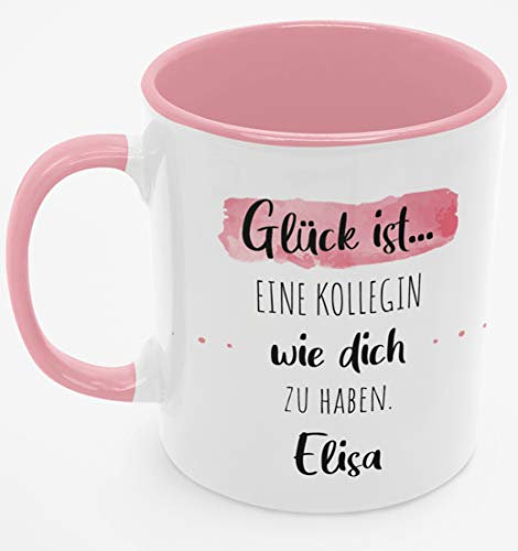 Personalisierte Tasse in Rosa | Beste Kollegin | Glück ist eine Kollegin wie dich zu haben | mit Wunschnamen | Keramik