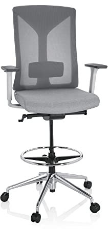 hjh OFFICE 751010 Bürostuhl hoch Halifax Work Stoff/Netz Grau Arbeitsstuhl mit Rollen höhenverstellbar, Sitztiefe verstellbar