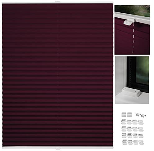 metablo Plissee nach maß Plissee mit Bohren 22 Farben Schalosien Fenster innen Faltrollos für Fenster Sicht- und Sonnenschutz Rollo für Fenster mit Bohren Weinrot B: 81-90 cm, H: 151-200 cm