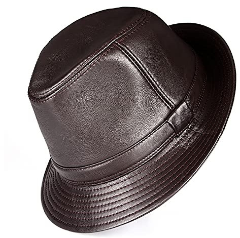 G&F Jazzmütze Leder Fedora-Hut Herren Herbst Herren Hut 56-60cm (Color : Brown, Size : 56cm/22.0in)