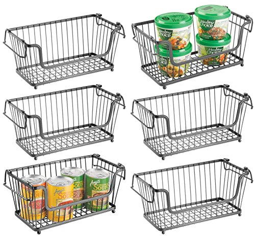 mDesign Metall Ablagebox mit Henkeln – Aufbewahrungskorb im ansprechenden Design – idealer Drahtkorb für Küchenschränke, Abstellkammern und Badezimmer – 6er-Set – dunkelgrau