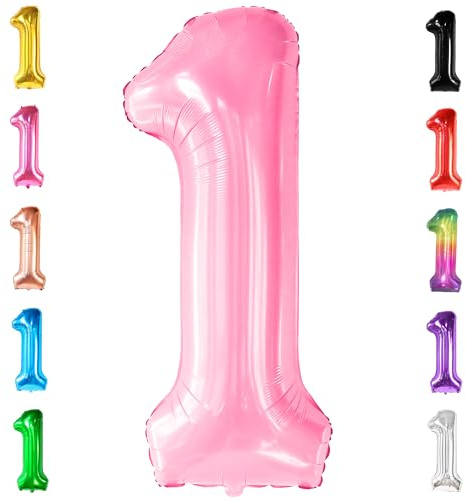 KatchOn, Light Pink 1 Balloon Number - 40 Inch | Number 1 Balloons for 1st Birthday Party | Pink Number Balloons, First Birthday Decorations For Girl | 1 Balloon for Happy Anniversary Decorations