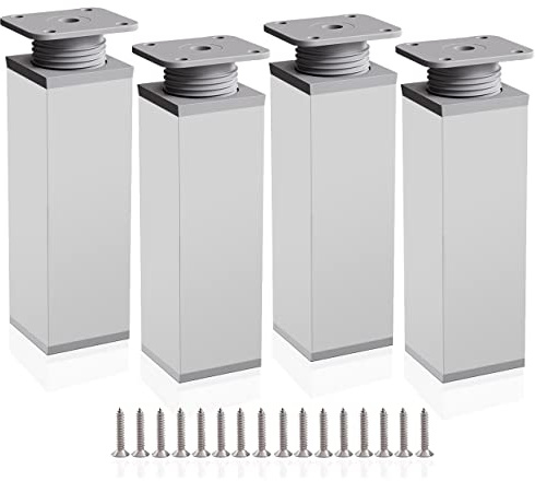 Rusoz Möbelfüße Verstellbar 4 Stück Tischbeine 150mm aus Aluminium Höhenverstellbare Füße 0-20mm Möbelfüße Metall für Schränke, Kommode, Sofa