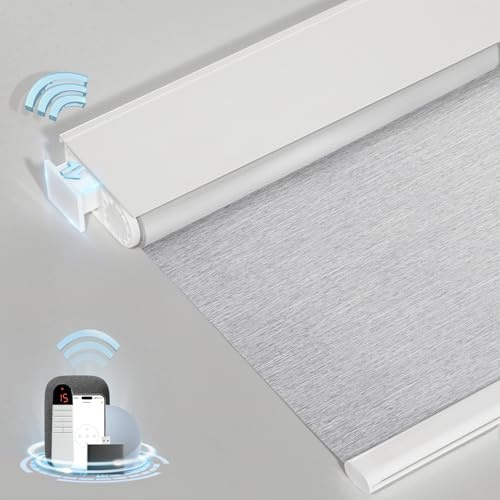 MANSNIX Smart Motorized Blinds with Remote, Cordless No-Drill Automatic Roller Shades, Blackout Electric Blind for Windows, Grey, 35 x 72