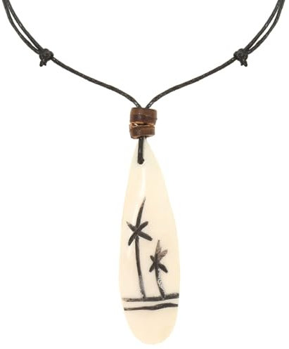 Made by Nami Surfer Halskette mit Anhänger & Kokosnuss Perle - Herren Surfer-Kette Verstellbar mit Holz-Perle - Handmade Strand-Schmuck - Wasserfest - Sommer-Schmuck Männer Halsschmuck Surfbrett)