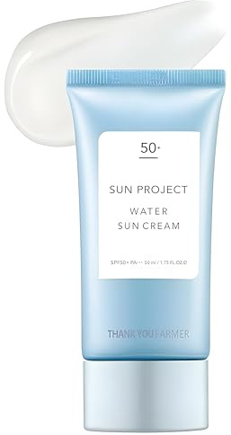 THANKYOU FARMER Sun Project Water Sun Cream, SPF50+ PA+++ 50ml Reisegröße, Sonnencreme fürs Gesicht, für empfindliche Haut, koreanischer Sonnenschutz fürs Gesicht