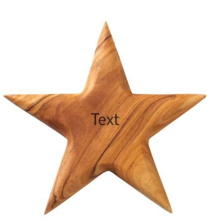 KASSIS Geschenkartikel personalisierter Stern Anhänger aus Olivenholz Weihnachtsdeko Baumschmuck handgemacht in Bethlehem 8 cm (1 Stück, Wunschtext)