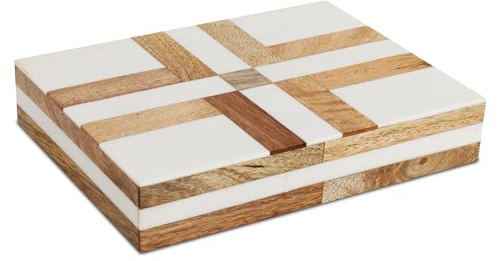 Handicrafts Home White Decorative Storage Box with Lid Wooden Desk Organizer Box Office Storage Box for Workspace Desk Decor Organizer, 8x6x1.5 Resin Inlay Patisserie Delight Box Collection