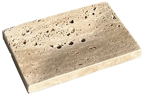StonePlus Natural Smooth Real Marble Soap Dish/Facial Sponge Holder/Bathroom Makeup Sponge Tray with Draining Hole (Beige Travertine)