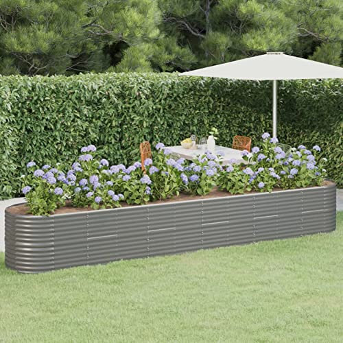 ZEYUAN Jardinera arriate, Macetero Exterior, Macetas para Flores Y Plantas, Jardineria, Huerto Urbano Terraza, Mesa De Cultivo, Huerto En Casa, Acero Recubrimiento Polvo Gris 440x80x68 cm