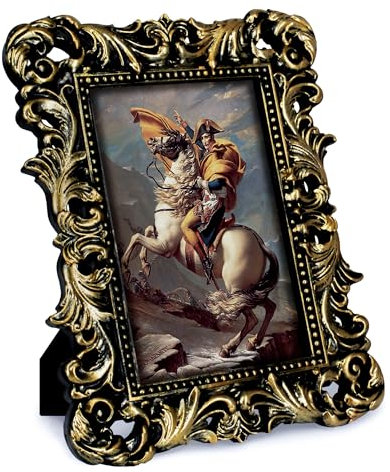 FJXMFRAME Marco de fotos negro de 4 x 6 pulgadas, estilo barroco vintage con frente de cristal, marco antiguo ornamentado para mesa o pared