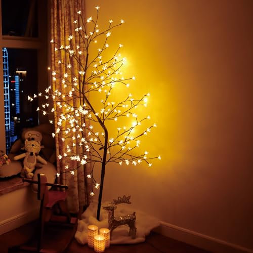 CCLIFE Albero Luminoso da Interno 180cm, Lampada LED con Funzione Memoria, Albero di Ciliegio Illuminazione, Bianco Caldo, IP44, 240 LED Albero con Luci