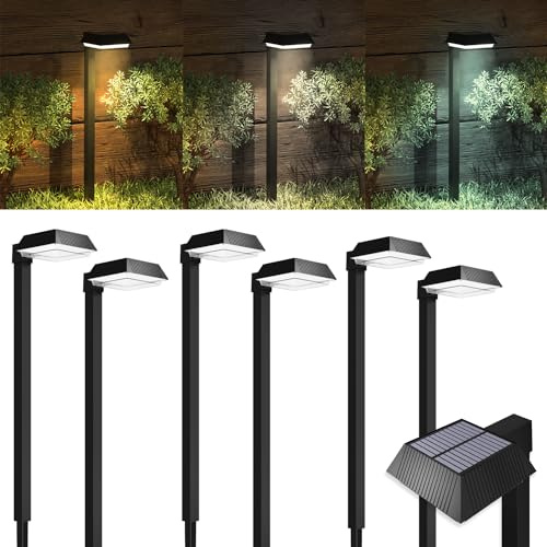 Sunco 6 Pack 2W Solar Sidewalk Dusk to Dawn Outdoor Backyard Walkway Garden Driveway Landscape Waterproof Patio Yard Lawn Super Bright Path Lights, 100 Lumens, 3CCT 3000K/5000K/7000K, Non-Dimmable.
