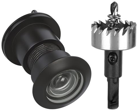 TOGU 3828 Brass Extra Larger peep Holes for Door with 1-1/10“ Drill Bit, 220-degree Door viewer Peephole with Privacy Cover, Fitting Door Thick from 1-3/5 to 2-1/5, Matt Black Finish
