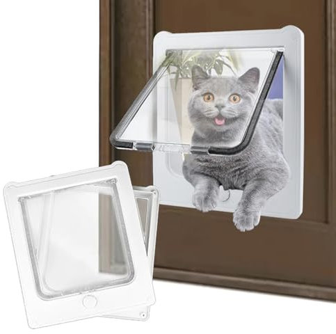 RUYICZB Katzenklappe Katzentür Mit 4 Wege Katzenklappe Große Katzen 27.5 X 23.5 cm Katzenklappe Hundeklappe Für Innentür Winddicht Leise Katzentür Für Katzen/Welpen