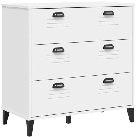 vidaXL Schubladenschrank, Kommode mit 3 Schubladen, Sideboard Anrichte Schrank für Wohnzimmer, Schubladenkommode Beistellschrank, Weiß Massivholz Kiefer