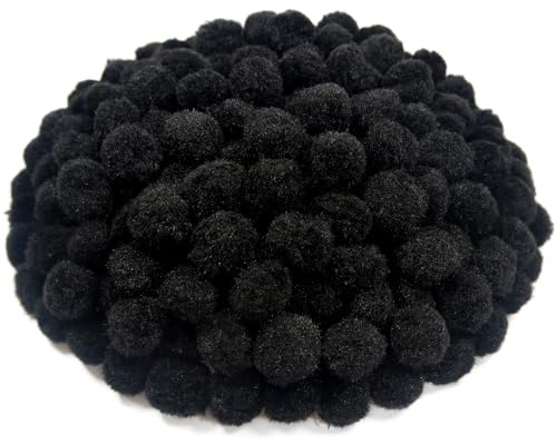 TOAOB 300 Stück 25 mm Schwarz Pompons zum Basteln Klein Pom Poms | Bälle Kunst Bommel für Dekorieren, Verzieren Nähen DIY Lustige Kreativen Handwerk