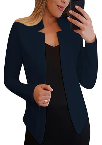 ZICUE Blazer Corto Otoño Manga Larga Solapa Casual Blazer Corto Abierto Delantero para Mujer Blazer Corto Business Slim Fit Azul Marino S