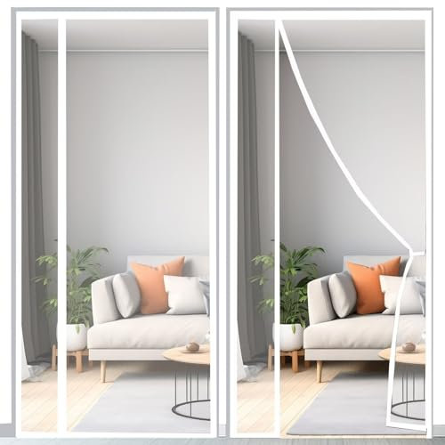 Zanzariera per finestra da tetto 130x205cm Tenda anti-insetti Chiusura automatica senza foratura Mantiene l'aria fresca dentro e gli insetti fuori, Bianco