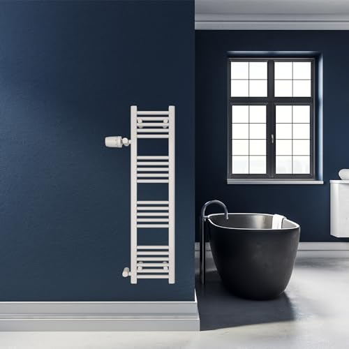SHV Badheizkörper Andromeda mit Seitenanschluss in Weiß | Heizkörper für Badezimmer, Handtuchhalter für Wand im Bad, Handtuchheizkörper, hochwertiger Handtuchtrockner (300x1200 (Anschluss 900) mm)