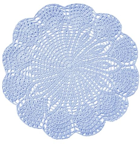 BOMHCS Handgefertigte Häkel-Tischsets, Runde Blumenspitzen-Deckchen, 30,5-35,6 cm, Untersetzer für Küchengeschirr (Hellblau, Pack of 1 PC, 12 in to 14 in)