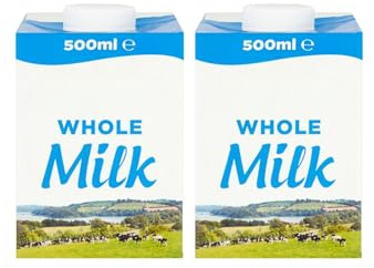 Welari UHT Whole Milk 500ml Pack of 2 Full Fat 3.5% Long Shelf Life Calcium Vegetarian Dairy Drink Screw Top Catering Pantry compatible with lakeland dairy milk pot | (2pack) (1000ml)