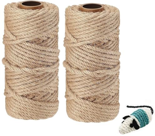 YeaHapiday 2 Pezzi Corda in sisal per tiragraffi 6 mm x 50 m, corda in sisal naturale giocattolo con 1 topo corda per tiragraffi, accessori per gatti, corda in sisal, corda per gatti, casa, tiragraffi