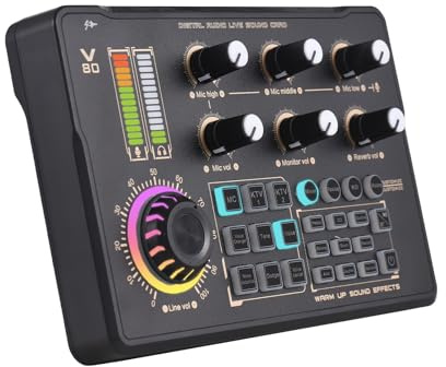 summina Live-Soundkarte, Audioaufnahme, professioneller Soundkarten-Mixer mit DJ-Mischeffekten und Sprachwechsler, kabelloses Bluetooth-Audio-Interface, wiederaufladbarer Akku