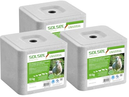 SOLSEL Leckstein UNIVERSAL 30kg ohne Kupfer | 3 x 10kg Mineralfuttermittel für Rinder Pferde Ziegen Schafe Wild | Hochwertige gesunde Mineralquelle