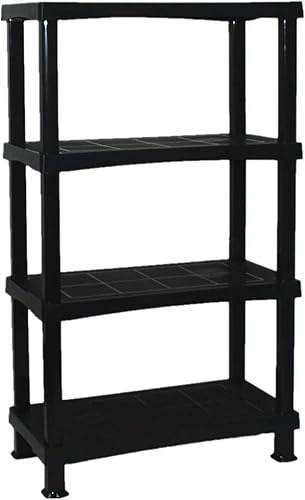 HomeXpress 4 Tier Plastic Shelving Unit, Heavy Duty Storage Shelves, Black, 135cm x 80cm x 40cm