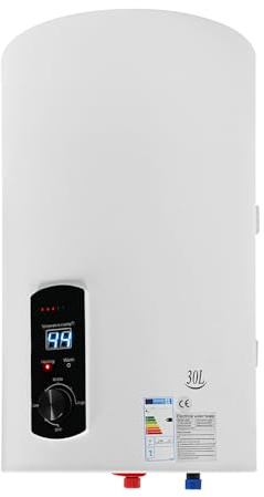 Elektrischer Tank-Wassererhitzer, 30L Wandspeicher Warmwasserboiler, 2000W Elektrischer Wassererhitzer mit Wasserrohren, Handbrause und Wasserhahn Geliefert, Warmwasserboiler mit Temperaturanzeige