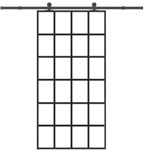Tidyard Porte coulissante et quincaillerie ESG Verre et Aluminium, Kit de Rail pour Porte Suspendue, Systeme Porte Coulissante Intérieur pour Chambre, Cuisine, Grange, Garage Style D