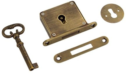Fenteer Schrankschloss-Set mit Schlüssel, Messing-Schranktürschloss, dekoratives, stabiles, quadratisches Schubladenschloss im Retro-Design für Holzkisten, Braun, Schloss