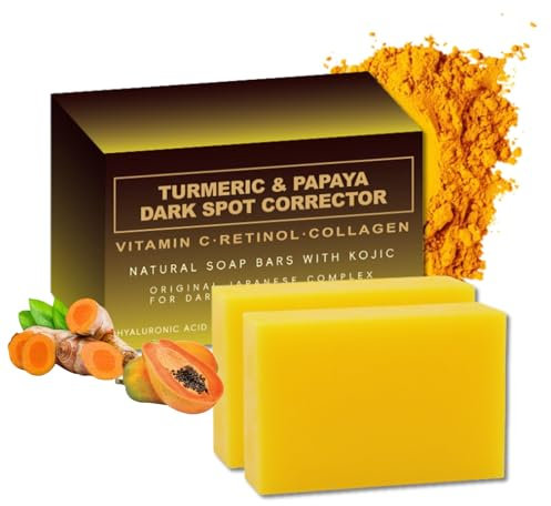 2Pcs Natural Turmeric Soap, Kojic Acid & Turmeric Soap for Dark Spot Remover, Olive Oil Face Wash, Japanese Complex for Skin Brightening, Deep Cleansing, Even Tone, Moisturising & Acne Care