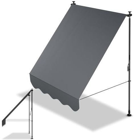 Juskys Tenda da Sole Manuale Kapstadt 150x120 cm - Tenda da esterno regolabile, senza foratura, impermeabile, resistente ai raggi UV, verticale e diagonale - Grigio