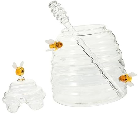 FUNNETOYU Honigglas Aus Glas Honigtopfbehälter Mit Rührstab Küchenhonig Vorratsglas Transparent Zur Lagerung Von Honig Marmelade Und Gewürzen