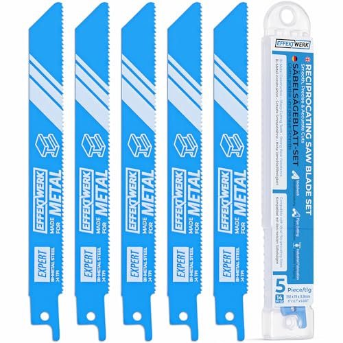 EffektWerk - Lame per seghetto alternativo per metallo - 5 pezzi - Set di lame per seghetto alternativo per taglio metallo da 6/150 mm - Lame in acciaio bimetallico - 14 TPI (denti per pollice)