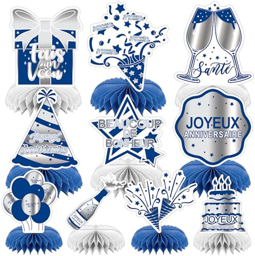 AUGSUN 10 Pièces Centre de Table Anniversaire, Décoration Bleu Français | Bleu, Joyeux Anniversaire, Fête Française, Décorations de Table, Accessoires pour Anniversaire