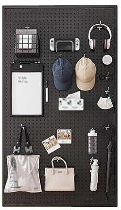 Kit de panneaux muraux noirs avec 10 crochets – Solution de rangement polyvalente pour salle d'artisanat, garage, cuisine et bureau – 100 x 40 x 2 cm